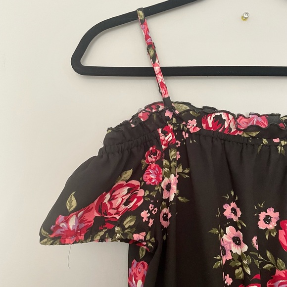 Black Floral Romper High-Low Dress - Picture 2 of 5